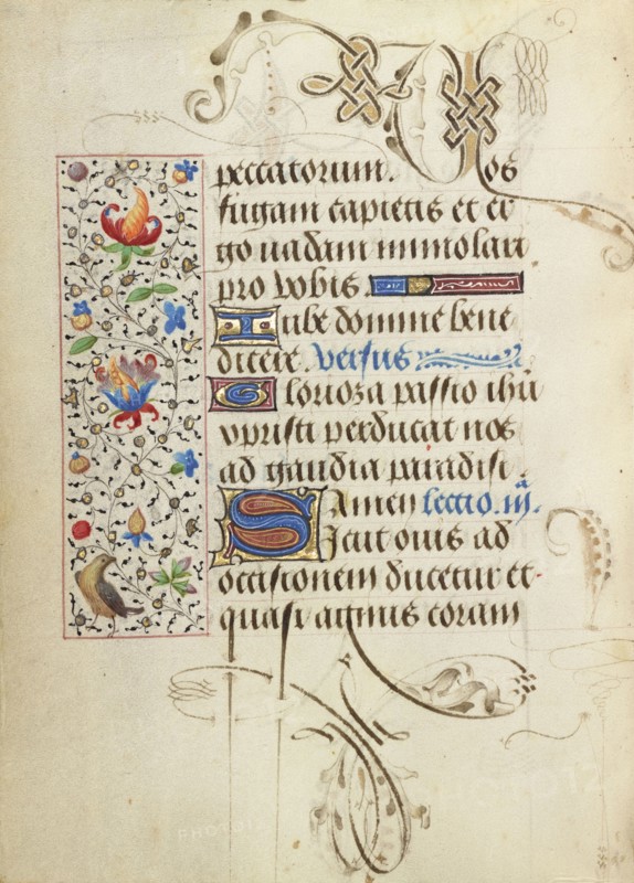 Decorated Text Page; Ghent, written, Belgium; about 1471; Tempera colors, gold leaf, gold paint, silver paint, and ink