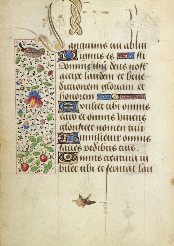 Decorated Text Page; Antwerp, illuminated, Belgium; about 1471; Tempera colors, gold leaf, gold paint, silver paint, and ink