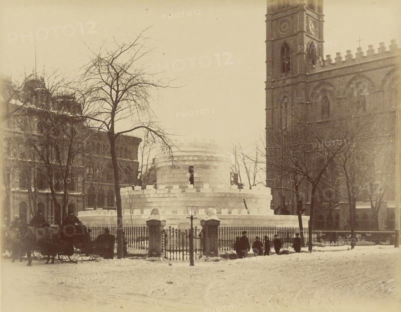 Montreal, Labyrinthe de glace devant l'eglise Notre dame; Montreal, Quebec, Canada; 1860s - 1880s; Albumen silver print