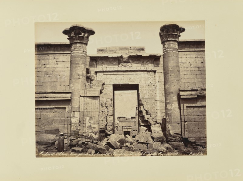 Medinet-Abou. Vue générale du petit Temple, détail de la porte, égypte, Félix Bonfils, French, 1831 - 1885, 1870s; Albumen