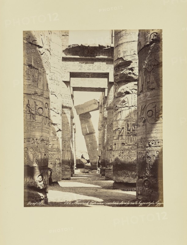 Karnak. Colonne inclinée dans la salle hypostyle, égypte; Félix Bonfils, French, 1831 - 1885, 1870s; Albumen silver print