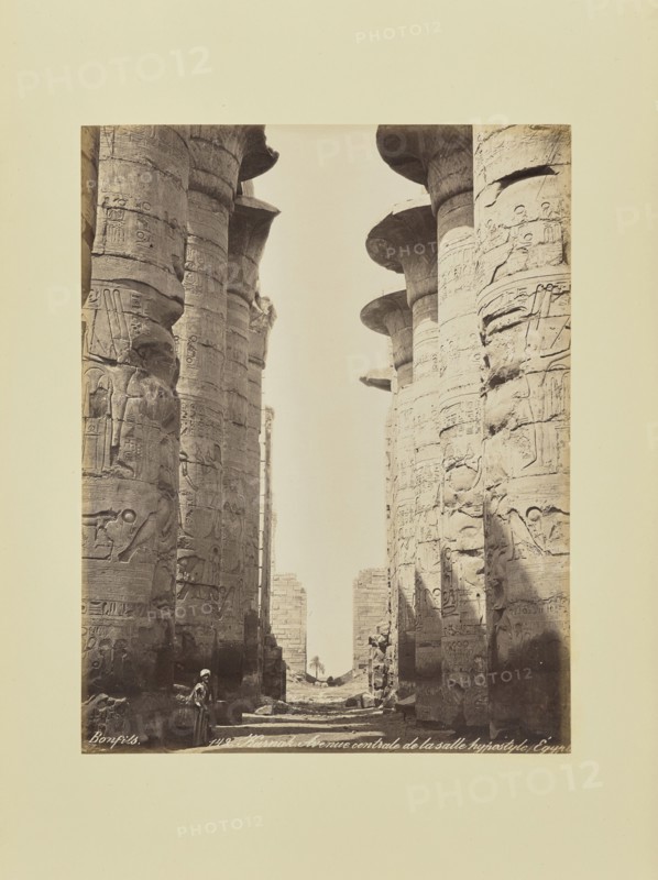 Karnak. Avenue centrale de la salle hypostyle, égypte; Félix Bonfils, French, 1831 - 1885, 1870s; Albumen silver print