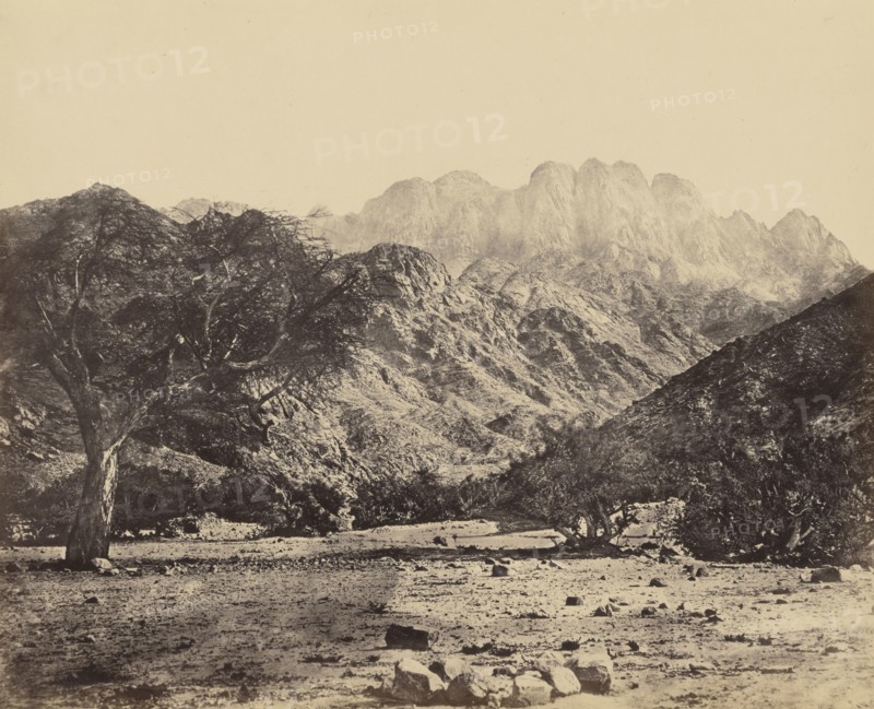Mount Serbal, From the Wádee Feyrán; Francis Frith, English, 1822 - 1898, Mount Serbal, Israel; about 1858; Albumen silver