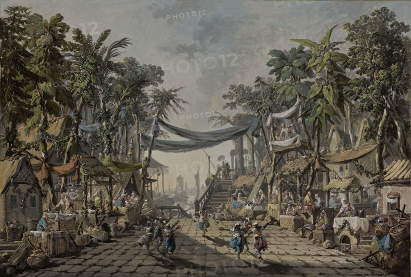 Market Scene in an Imaginary Oriental Port; Jean-Baptiste Pillement, French, 1728 - 1808, France; about 1764; Oil on canvas