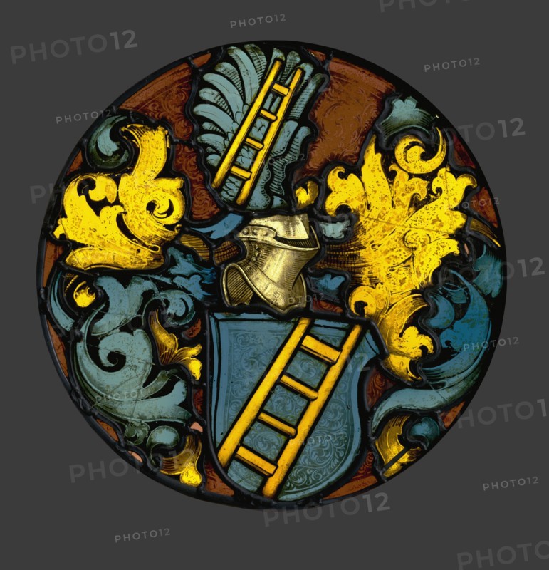 Heraldic Roundel with the arms of Ebra; German; Augsburg, ?, Germany; about 1480 - 1490; Brown oxide glass paint and silver