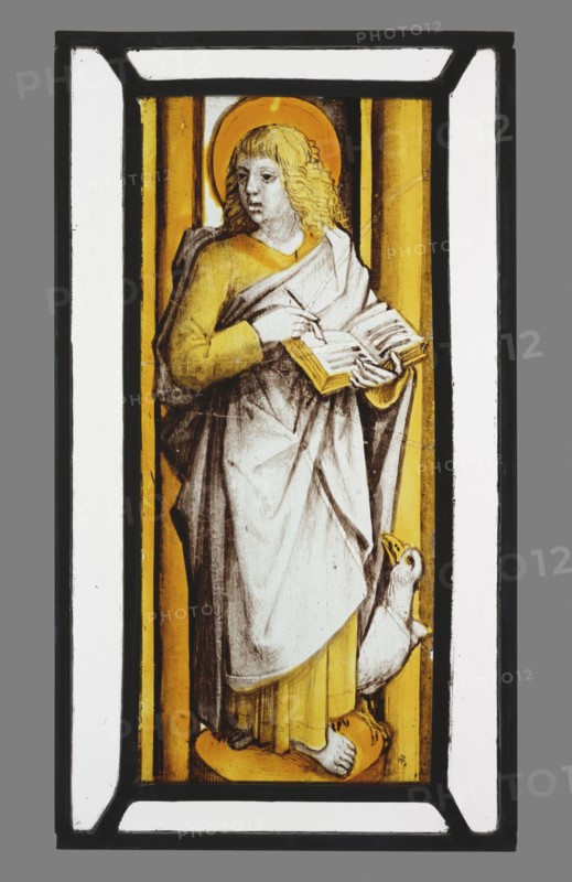 Saint John the Evangelist; Netherlandish; Bruges, ?, South Netherlands; about 1490; Colorless glass, vitreous paint, and silver