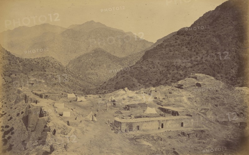 Small camp near mountains; John Burke, British, active 1860s - 1870s, Afghanistan; 1878 - 1879; Albumen silver print