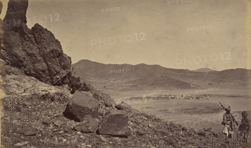 Two soldiers on hillside; John Burke, British, active 1860s - 1870s, Afghanistan; 1878 - 1879; Albumen silver print