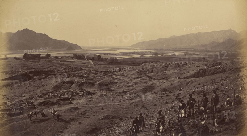Men on hill surveying desert; John Burke, British, active 1860s - 1870s, Afghanistan; 1878 - 1879; Albumen silver print