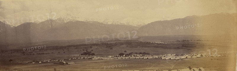 Panoramic landscape with camp; John Burke, British, active 1860s - 1870s, Afghanistan; 1878 - 1879; Albumen silver print