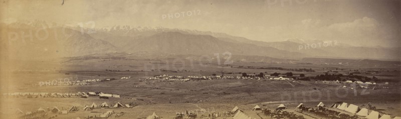 Panoramic landscape with camps; John Burke, British, active 1860s - 1870s, Afghanistan; 1878 - 1879; Albumen silver print