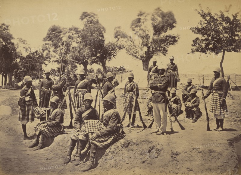 Soldiers in tartan kilts; John Burke, British, active 1860s - 1870s, Afghanistan; 1878 - 1879; Albumen silver print