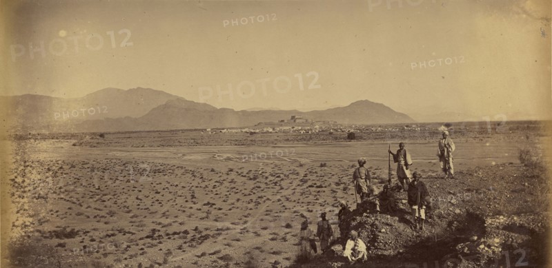 Men on hill overlooking desert; John Burke, British, active 1860s - 1870s, Afghanistan; 1878 - 1879; Albumen silver print
