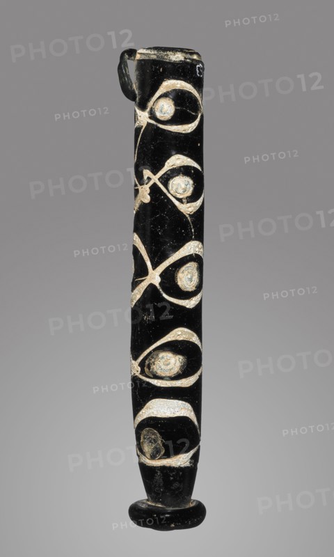 Opaque Black Flask with white trails and blobs; Eastern Mediterranean; 9th - 11th century, ?, Glass; 10.5 cm, 4 1,8 in