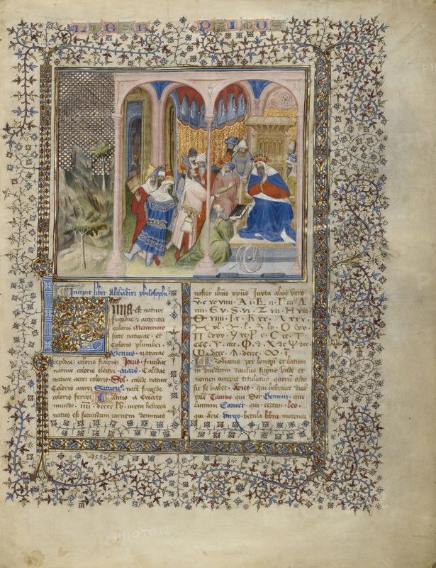 Alchandreus Presents His Work to a King; Virgil Master, French, active about 1380 - 1420, Paris, France; about 1405; Tempera