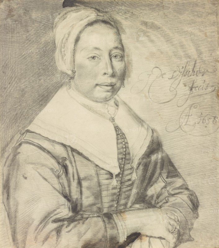 Portrait of a Woman; Cornelis Visscher, Dutch, about 1629 - 1658, 1658; Black chalk on vellum; 20.3 x 17.8 cm, 8 x 7 in