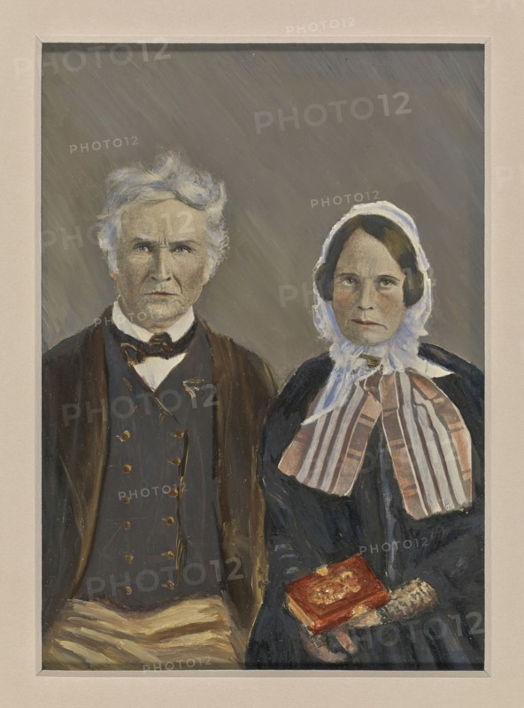 (Portrait of a couple, American; 1850s; Hand-colored salted paper print; 20.5 x 15.3 cm, 8 1,16 x 6 in
