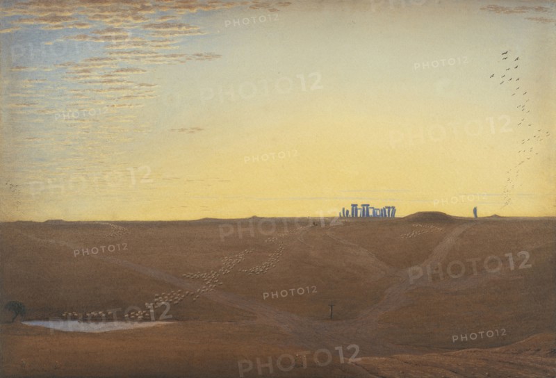 Stonehenge - Twilight; William Turner of Oxford, British, 1789 - 1862, Salisbury Plain, England; about 1840; Watercolor