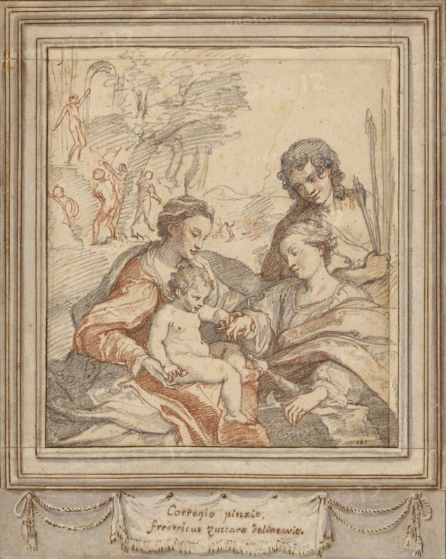 The Mystic Marriage of Saint Catherine, after Correggio, Federico Zuccaro, Italian, about 1541 - 1609, about 1595; Black