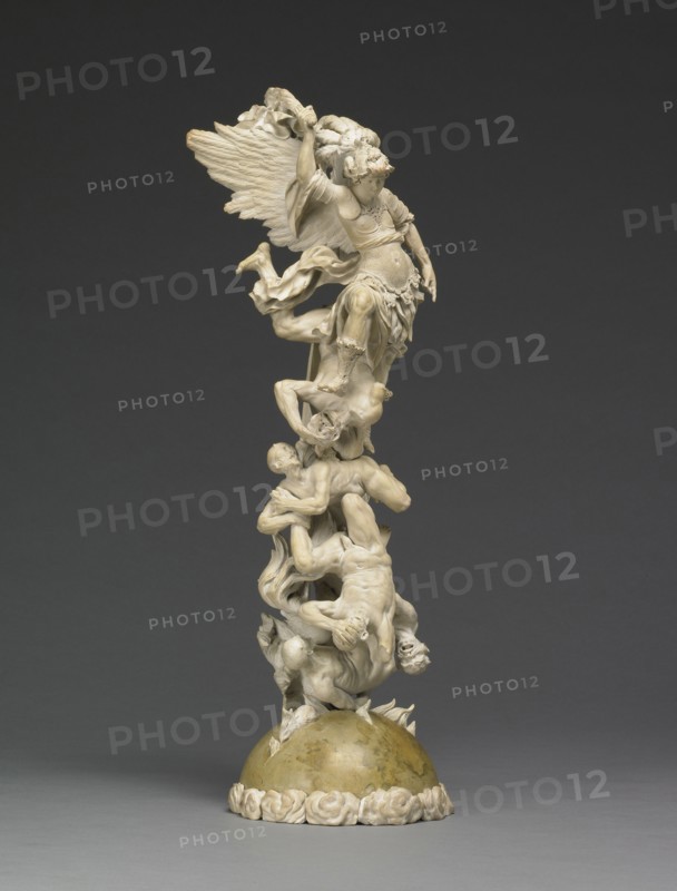 The Fall of the Rebel Angels; Southern German or Austrian; 1715 - 1725; Fine-grained, calcareous limestone; 55 × 16.5 × 14.9 cm
