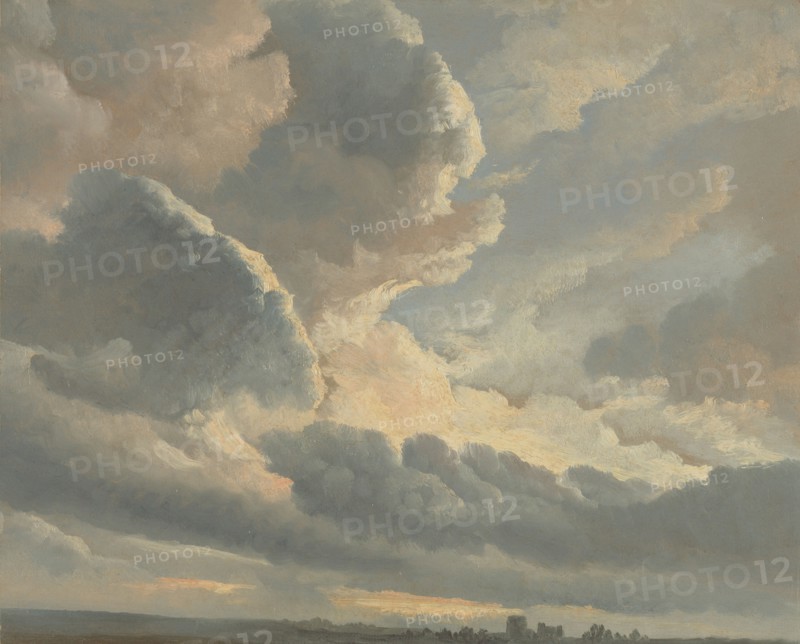 Study of Clouds with a Sunset near Rome; Simon Alexandre Clément Denis, Flemish, 1755 - 1812, 1786 - 1801; Oil on paper