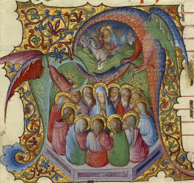 Initial A: Pentecost; Attributed to Stefano da Verona, Italian, Lombard, 1374 - after 1438, Lombardy, Italy; about 1430 - 1435