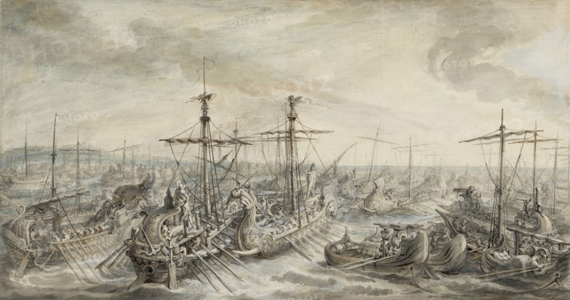 The Roman Fleet Victorious over the Carthaginians at the Battle of Cape Ecnomus; Gabriel Jacques de Saint-Aubin, French, 1724
