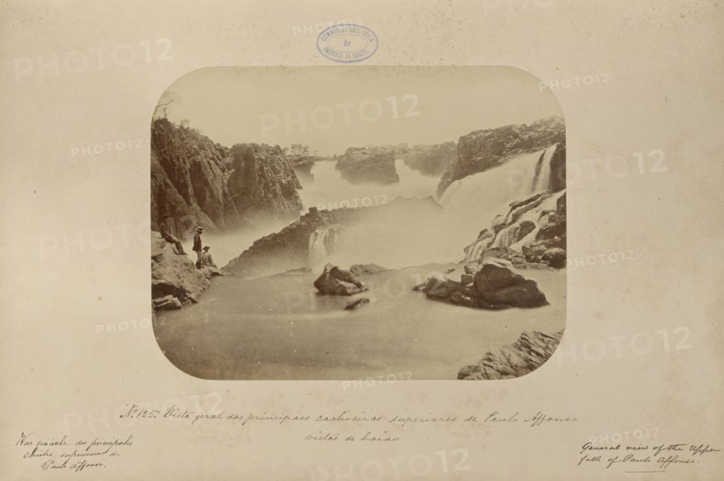 Vista geral das principaes cachoeiras superiores de Paulo Affonso vistas de baixo; Marc Ferrez, Brazilian, 1843 - 1923, Paulo