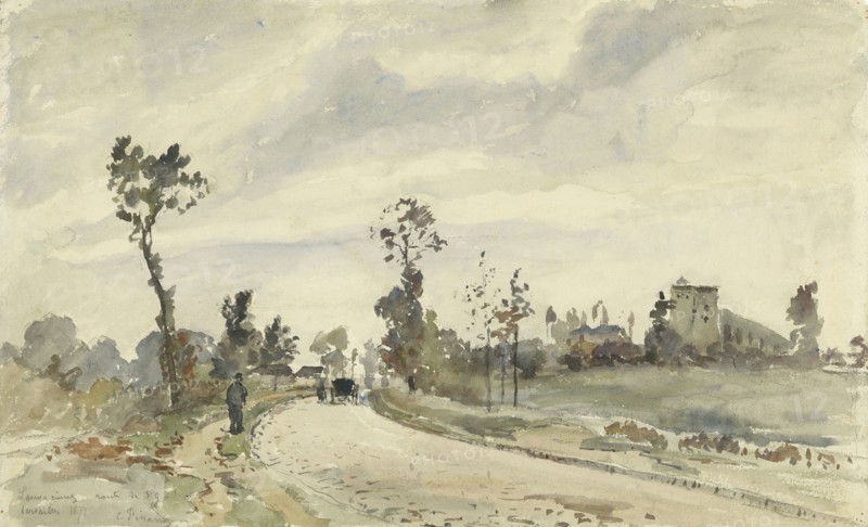 Louveciennes, Route de Saint-Germain; Camille Pissarro, French, 1830 - 1903, France; 1871; Watercolor over black chalk