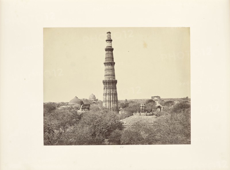 Delhi; The Kutub Minar and Surrounding Ruins, from the East; Samuel Bourne, English, 1834 - 1912, Delhi, India; about 1866