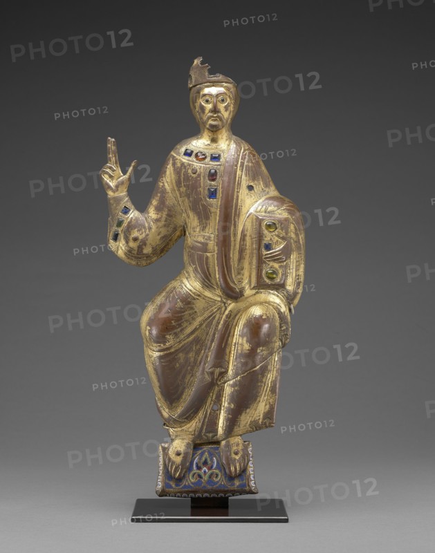 Christ in Majesty; Limoges School; France; probably 1188; Engraved and gilt copper, champleve enamel, and colored glass; 45.4 cm