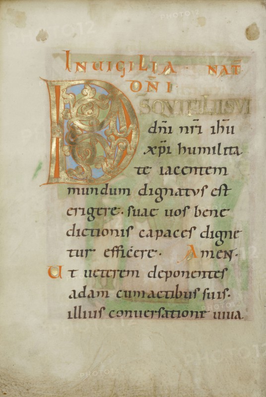 Decorated Initial D; Regensburg, Bavaria, Germany; about 1030 - 1040; Tempera colors, gold leaf, and ink on parchment; Leaf