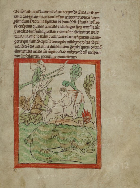 A Sea Creature; England; about 1250 - 1260; Pen-and-ink drawings tinted with body color and translucent washes on parchment