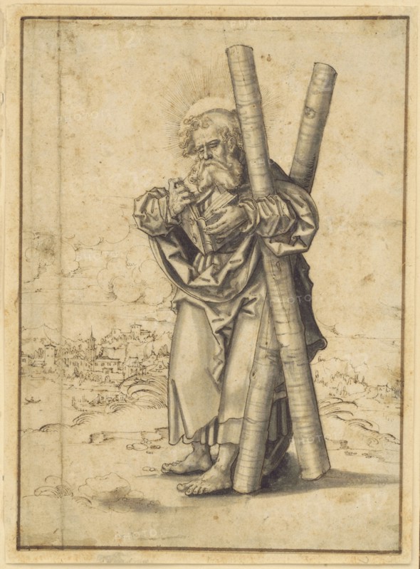 Saint Andrew; Master H.B., German, active early 16th century, Germany; about 1530; Pen and brown ink and gray wash; 21.1 x 15.5