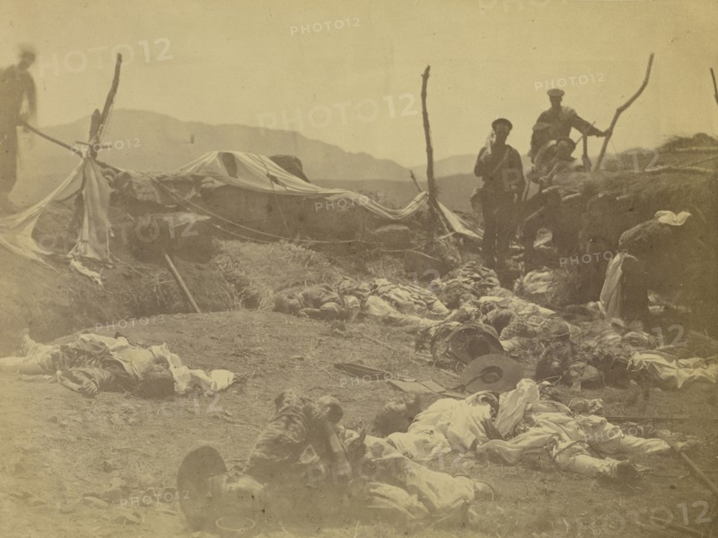 After capture of 2nd Fort Corea - view of dead Coreans. Lt. McKee of Kentucky mortally wounded near this spot; Felice Beato