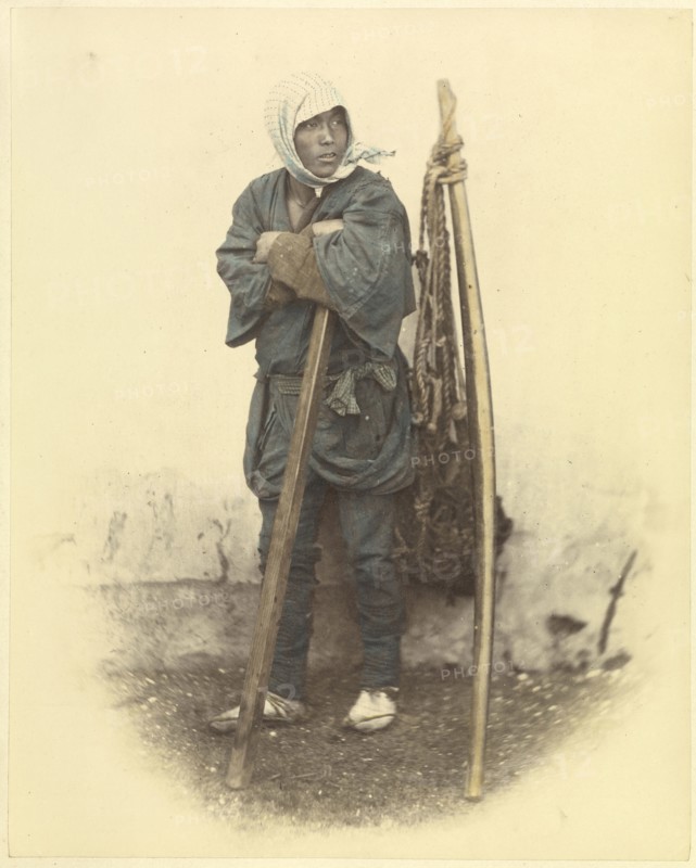 Coolie; Felice Beato, 1832 - 1909, Japan; 1863 - 1868; Hand-colored Albumen silver print