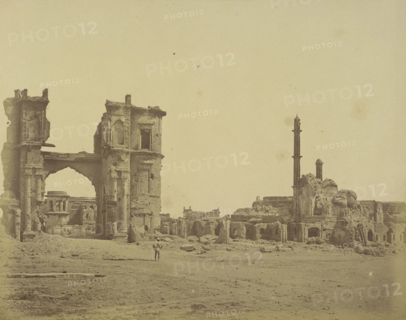 The Clock Tower in Front of the Bailee Guard Gate; Felice Beato, 1832 - 1909, Lucknow, Uttar Pradesh