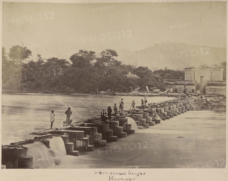 Weir across Ganges, Hurdwar; Haridwar, India; about 1881; Albumen silver print
