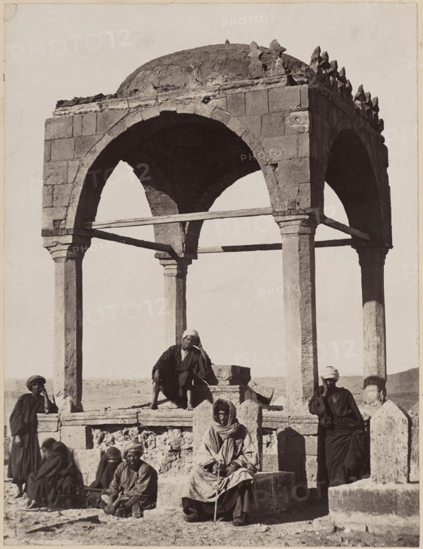 Group Portrait of Egyptians at a Ruin; F. Meissner, French, active 1860s - 1870s, Egypt; about 1881; Albumen silver print