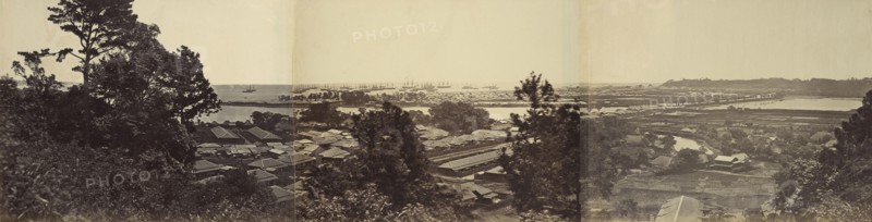 Panorama, Yokohama from Governors Hill; Felice Beato, 1832 - 1909, Yokohama, Japan; 1863; Albumen silver