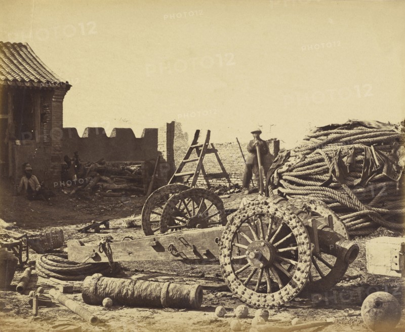 Interior of Pehtang Showing the Magazine and Wooden Gun, August 1, 1860; Felice Beato, 1832 - 1909