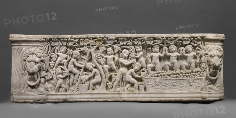 Sarcophagus representing a Dionysiac Vintage Festival; Roman Empire; 290 - 300; Marble; 53.1 × 190 × 23 cm