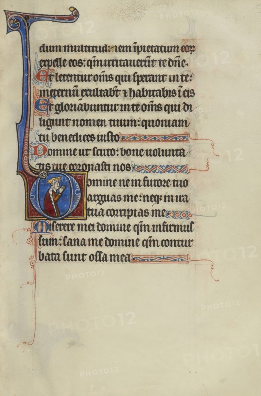Initial D: David Kneeling in Prayer; Bute Master, Franco-Flemish, active about 1260 - 1290, Paris, written, France