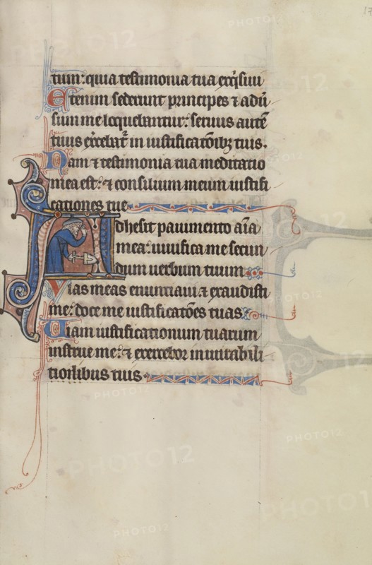 Initial A: A Jew Holding a Spade; Bute Master, Franco-Flemish, active about 1260 - 1290, Northeastern, illuminated, France