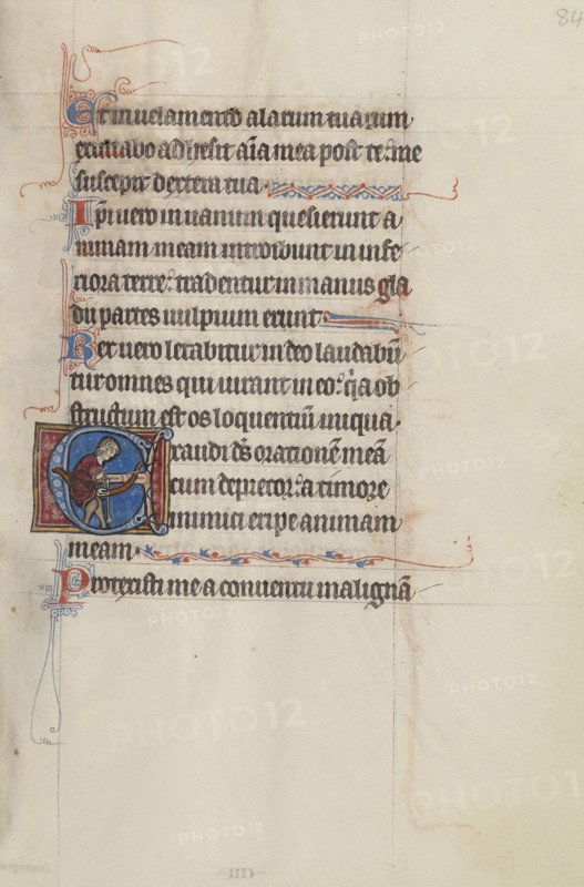 Initial E: An Archer Fitting an Arrow into His Bow; Bute Master, Franco-Flemish, active about 1260 - 1290, Northeastern