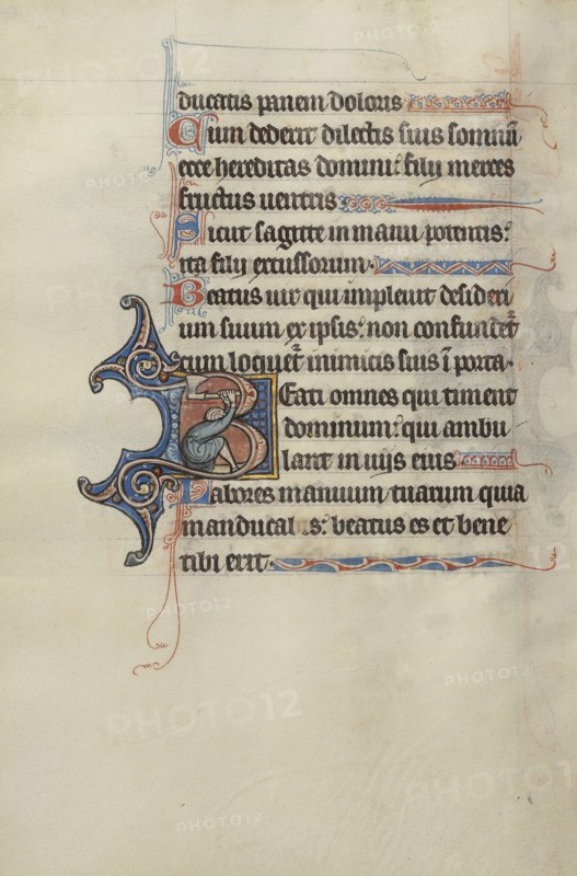 Initial B: A Man Holding an Axe above His Head; Bute Master, Franco-Flemish, active about 1260 - 1290, Paris, written, France