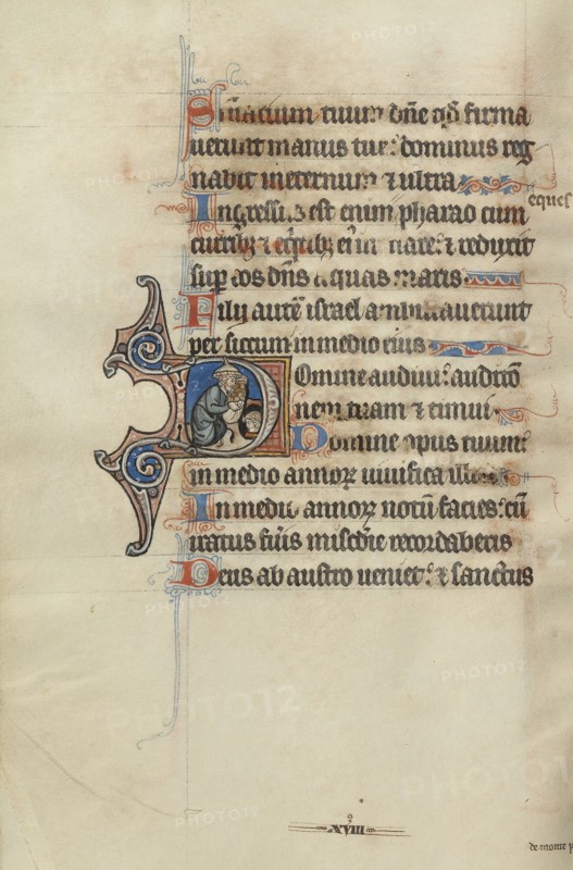 Initial D: A Jew Bringing Bread to a Man in a Cave; Bute Master, Franco-Flemish, active about 1260 - 1290, Paris, written