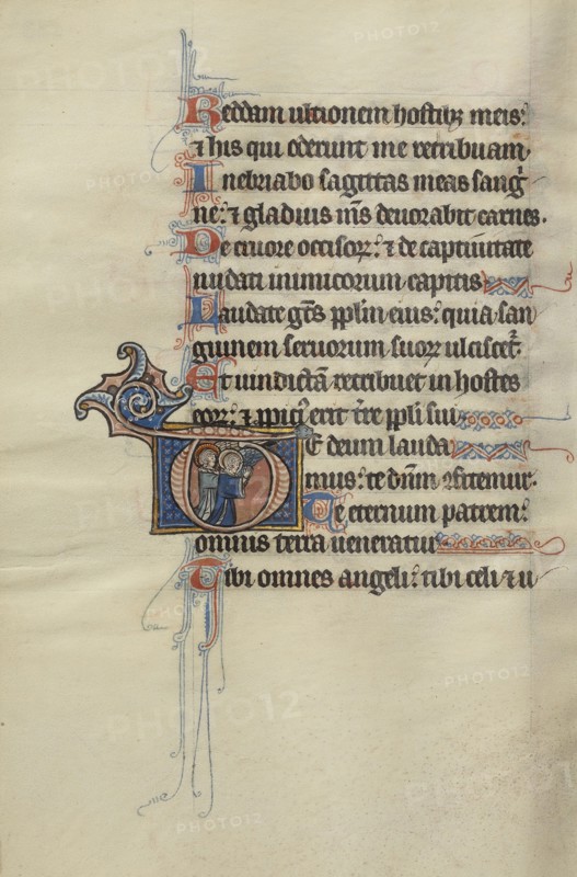 Initial T: Two Angels Kneeling in Prayer; Bute Master, Franco-Flemish, active about 1260 - 1290, Paris, written, France