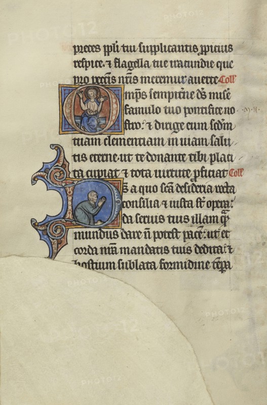 Initial O: Christ Enthroned with His Hands Raised; Initial D: A Semi-Prostrate Man in Prayer; Bute Master Franco-Flemish