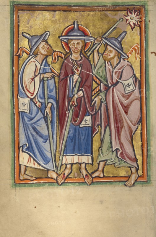 The Road to Emmaus; Norfolk perhaps, written, East Anglia, England; about 1190–1200; Tempera colors and gold leaf on parchment